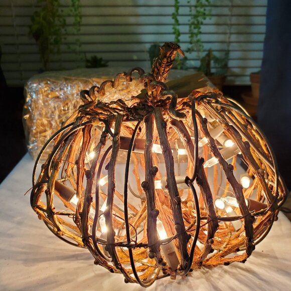 Lighted Grapevine Pumpkin – Autumn, Fall Harvest Décor - Picture 2 of 10